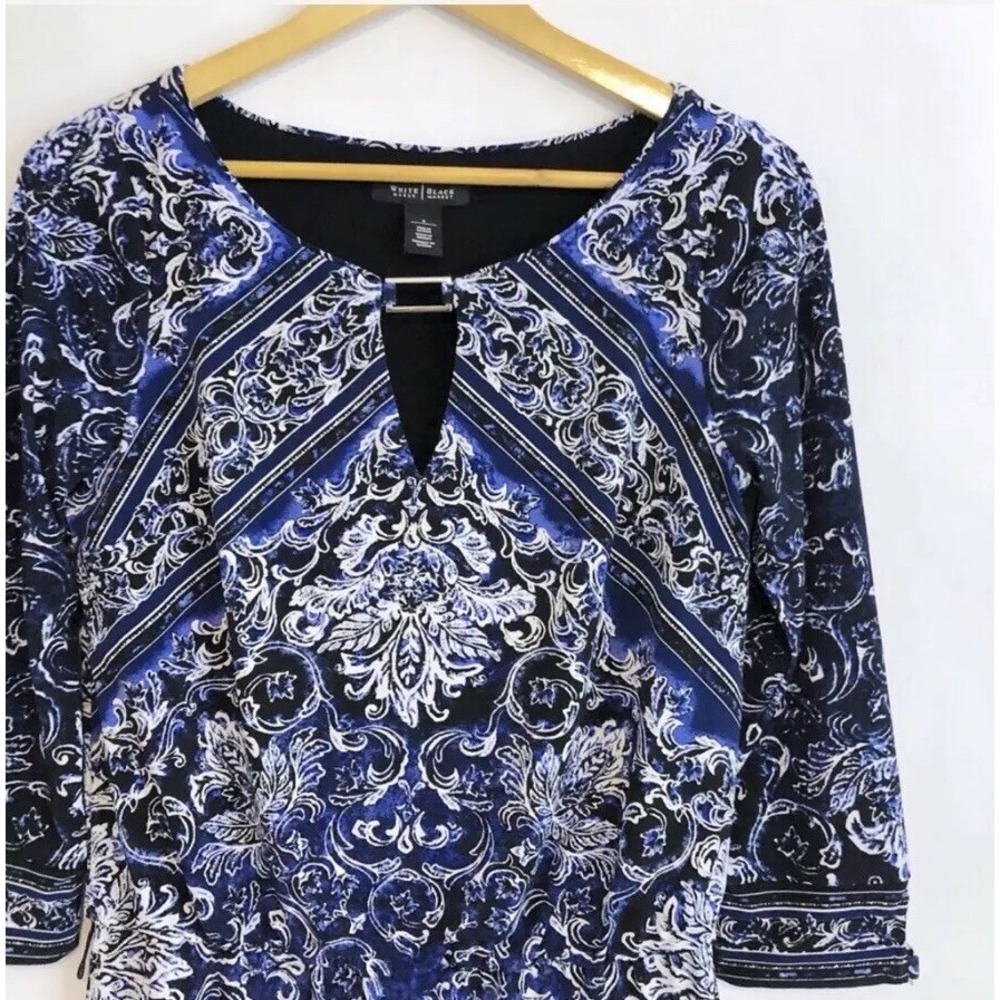 White House Black Market Scarf Print Dress Small Blue See Description - Picture 5 of 6